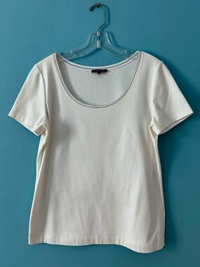 Lafayette 148 New York Short Sleeve Scoop Neck Tee - White